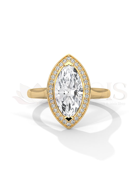 Refined Marquise Cut Bezel Halo Diamond Engagement Ring